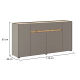 Credenza Grigio Tortora Marrone Quercia 3 Ripiani un Cassetto 170x40x85h cm, 4 Ante - Cirimido