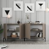 Credenza Grigio Tortora Nero 2 Ripiani 4 Vani 180x35x79h cm, 4 Ante - Torno