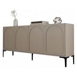 Credenza Grigio Tortora Nero 2 Ripiani 4 Vani 180x35x79h cm, 4 Ante - Torno