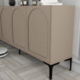 Credenza Grigio Tortora Nero 2 Ripiani 4 Vani 180x35x79h cm, 4 Ante - Torno