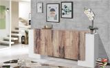 Credenza Hades, cm 210x45h85, Bianco lucido e Acero