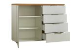 Credenza Harare, Buffet da soggiorno, Madia da salotto, Dispensa da cucina, Made in Italy, 120x43h89 cm, Bianco lucido e Rovere