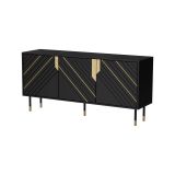 Credenza Infesta, Madia da salotto con tre ante battenti e vani interni, Rialzata da terra, 154x40 h72 cm, Nero e Oro