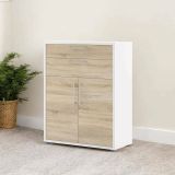 Credenza Jemima, Buffet da soggiorno, Madia da salotto, Dispensa da cucina, 40x89 h113 cm, Bianco e Quercia