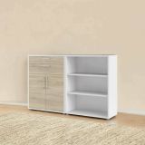 Credenza Josepha, Buffet da soggiorno, Madia da salotto, Dispensa da cucina, 178x40 h113 cm, Bianco e Quercia