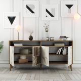 Credenza Kepler, Buffet da soggiorno, Madia da salotto, Dispensa da cucina, 160x35 h78 cm, Noce e Grigio