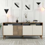 Credenza Kepler, Buffet da soggiorno, Madia da salotto, Dispensa da cucina, 180x35 h79 cm, Noce e Crema
