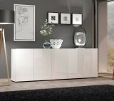 Credenza Komani, Buffet da soggiorno, Madia da salotto, Dispensa da cucina, Made in Italy, 225x38h79 cm, Bianco lucido
