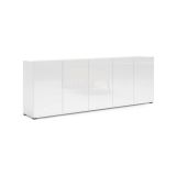 Credenza Komani, Buffet da soggiorno, Madia da salotto, Dispensa da cucina, Made in Italy, 225x38h79 cm, Bianco lucido