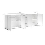 Credenza Komani, Buffet da soggiorno, Madia da salotto, Dispensa da cucina, Made in Italy, 225x38h79 cm, Bianco lucido