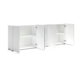 Credenza Komani, Buffet da soggiorno, Madia da salotto, Dispensa da cucina, Made in Italy, 225x38h79 cm, Bianco lucido