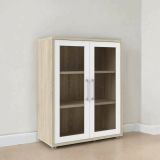 Credenza Laureen, Buffet da soggiorno, Madia da salotto, Dispensa da cucina, 89x40 h113 cm, Quercia e Bianco