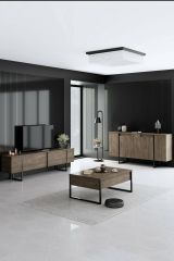 Credenza legno scuro e nera 160x35x80h cm 4 ante - Arta