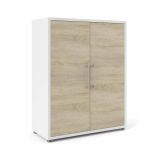 Credenza Leocadie, Buffet da soggiorno, Madia da salotto, Dispensa da cucina, 89x40 h113 cm, Bianco e Quercia