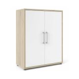 Credenza Leocadie, Buffet da soggiorno, Madia da salotto, Dispensa da cucina, 89x40 h113 cm, Quercia e Bianco