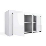 Credenza Levico, Buffet da soggiorno, Madia da salotto, Dispensa da cucina, Made in Italy, 162x50 h83 cm, Bianco lucido