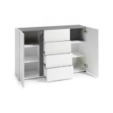 Credenza Libreville, Buffet da soggiorno, Madia da salotto, Dispensa da cucina, Made in Italy, 140x38h92 cm, Bianco lucido e Antracite
