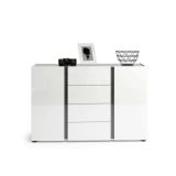 Credenza Libreville, Buffet da soggiorno, Madia da salotto, Dispensa da cucina, Made in Italy, 140x38h92 cm, Bianco lucido e Antracite