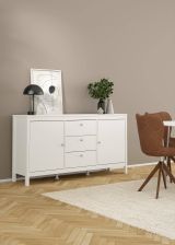 Credenza Lisiane, Buffet da soggiorno, Madia da salotto, Dispensa da cucina, 38x151 h80 cm, Bianco
