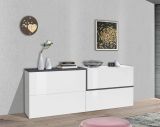 Credenza Livio, Madia da cucina, Buffet da soggiorno, 100% Made in Italy, cm 210x40h80, Bianco lucido e Ardesia
