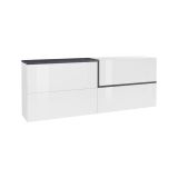 Credenza Livio, Madia da cucina, Buffet da soggiorno, 100% Made in Italy, cm 210x40h80, Bianco lucido e Ardesia