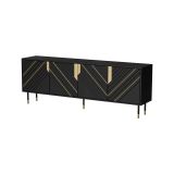 Credenza Lordelo, Madia da salotto con quattro ante battenti e vani interni, Rialzata da terra, 204x40 h72 cm, Nero e Oro
