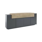 Credenza Loris, Madia da cucina a 4 ante, Buffet da soggiorno, 100% Made in Italy, cm 220x45h86, Antracite e Acero