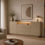 Credenza Marrone Chiaro Marrone Rovere 3 Cassetti 2 Ripiani 176x40x83h cm, Apertura Battente, Scorrevole - Haleli
