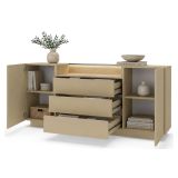Credenza Marrone Chiaro Marrone Rovere 3 Cassetti 2 Ripiani 176x40x83h cm, Apertura Battente, Scorrevole - Haleli