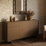 Credenza marrone e legno cannettato 170x42x78h cm 3 ante e 1 cassetto - Aronne