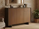 Credenza marrone e noce 134x35x87h cm 3 ante e 1 cassetto - Arius
