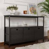 Credenza Marrone Frassinato Nero 2 Ripiani 3 Vani 120x30x77h cm, 3 Ante - Noda