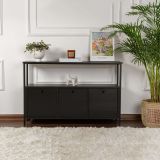 Credenza Marrone Frassinato Nero 2 Ripiani 3 Vani 120x30x77h cm, 3 Ante - Noda