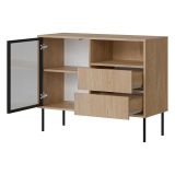 Credenza Marrone Nero 2 Cassetti 2 Ripiani 100x40x80h cm, Apertura Battente, Scorrevole - Caravino