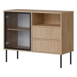 Credenza Marrone Nero 2 Cassetti 2 Ripiani 100x40x80h cm, Apertura Battente, Scorrevole - Caravino