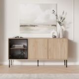 Credenza Marrone Nero 3 Ripiani Apertura Battente 150x40x75h cm, 3 Ante - Conzano