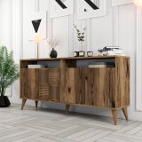 Credenza Marrone Noce 2 Ripiani 4 Ante 160x35x78h cm, 6 Vani - Thuile