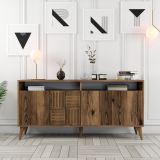 Credenza Marrone Noce 2 Ripiani 4 Ante 160x35x78h cm, 6 Vani - Thuile