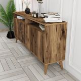 Credenza Marrone Noce 2 Ripiani 4 Ante 160x35x78h cm, 6 Vani - Thuile