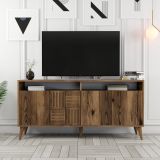 Credenza Marrone Noce 2 Ripiani 4 Ante 160x35x78h cm, 6 Vani - Thuile