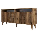 Credenza Marrone Noce 2 Ripiani 4 Ante 160x35x78h cm, 6 Vani - Thuile
