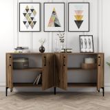 Credenza Marrone Noce 2 Ripiani 4 Ante 180x35x78h cm, 4 Vani - Pollein