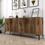 Credenza Marrone Noce 2 Ripiani 4 Ante 180x35x78h cm, 4 Vani - Pollein