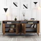 Credenza Marrone Noce 2 Ripiani 4 Ante 180x35x78h cm, 6 Vani - Falzes