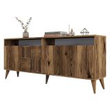 Credenza Marrone Noce 2 Ripiani 4 Ante 180x35x78h cm, 6 Vani - Falzes