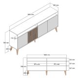 Credenza Marrone Noce 2 Ripiani 4 Ante 180x35x78h cm, 6 Vani - Falzes