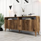 Credenza Marrone Noce 2 Ripiani 4 Ante 180x35x78h cm, 6 Vani - Falzes