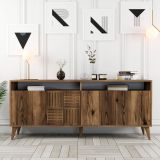 Credenza Marrone Noce 2 Ripiani 4 Ante 180x35x78h cm, 6 Vani - Falzes
