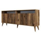 Credenza Marrone Noce 2 Ripiani 4 Ante 180x35x78h cm, 6 Vani - Falzes