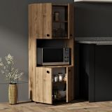 Credenza Marrone Noce 2 Ripiani 4 Ante 60x31x140h cm, 5 Vani - Sestu